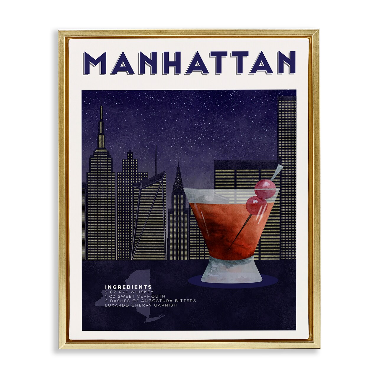 Stupell Industries Retro Manhattan Cocktail Cityscape Floating Frame, design by Brett Blumenthal